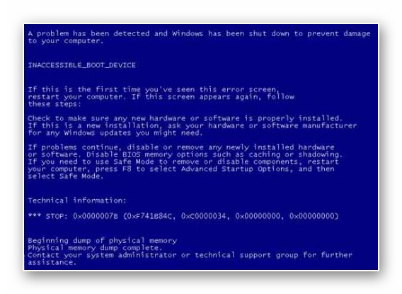 Синий экран смерти после замены материнской платы в Windows 7
